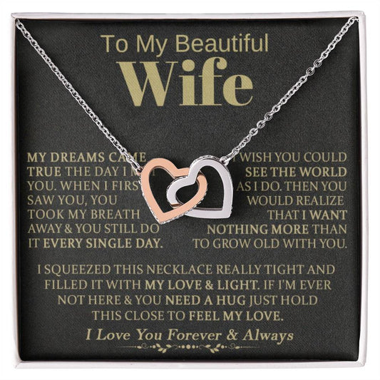 Gift for Wife "Grow Old With You" - Interlocking Hearts Necklace