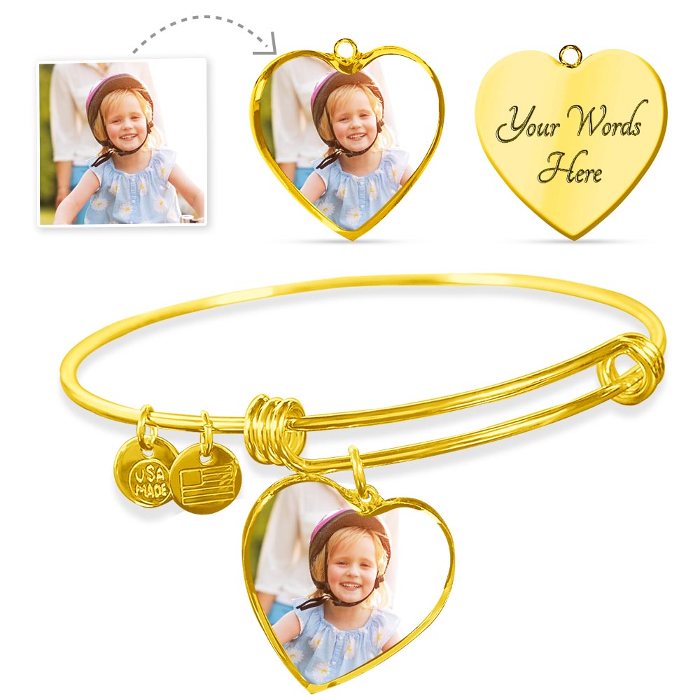 Personalized Heart Photo Bangle Bracelet